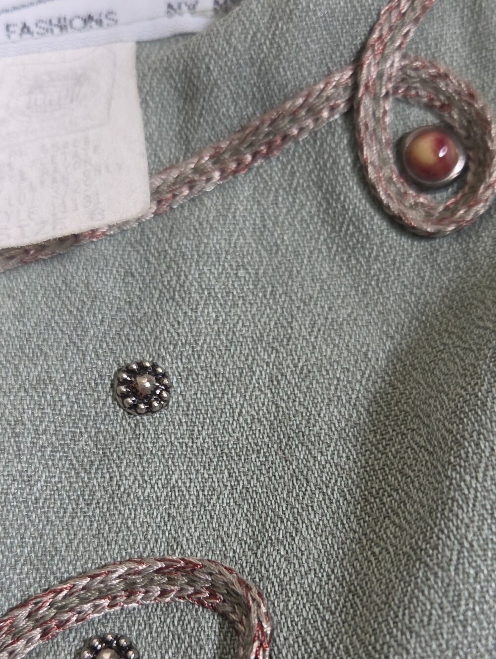 Vintage Michael Blair Sage Green Midi Dress with Embellished Neckline - Picture 10 of 11